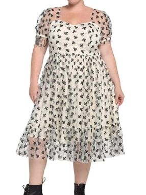 Hot Topic Ivory Mush Black on Cream Glitter Mushroom Overlay Dress Size 5X NWT